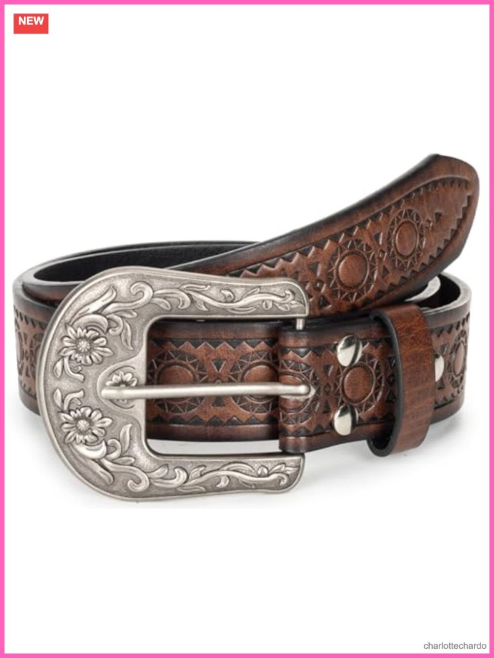 Unisex Western Belt Floral Engraved Buckle Adjustable Cowboy Cowgirl